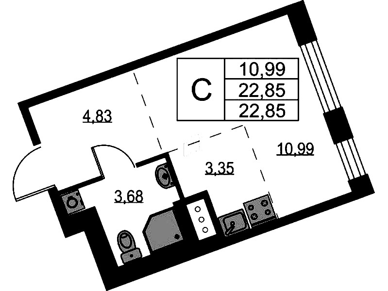 Квартира студия 22.85 м², 3/9 эт., ЖК «Квартал Лаголово»